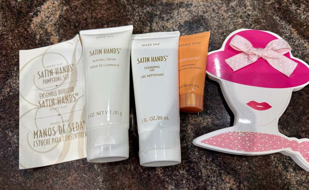 Mary Kay Satin Hands Pampering Set with Buffing Cream Cleansing Gel & Hand Cream